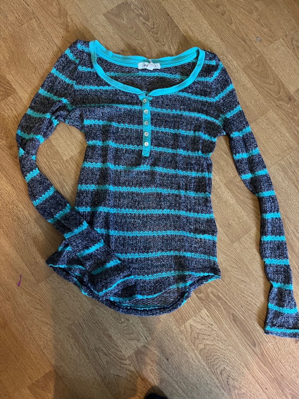 Aeropostale Striped Knit Top in Teal & Charcoal
